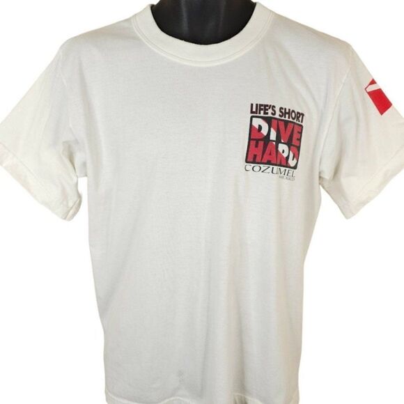 Vintage Scuba Diving T Shirt Mens Size Medium 90s Lifes Short Dive Hard Cozumel - Picture 2 of 8